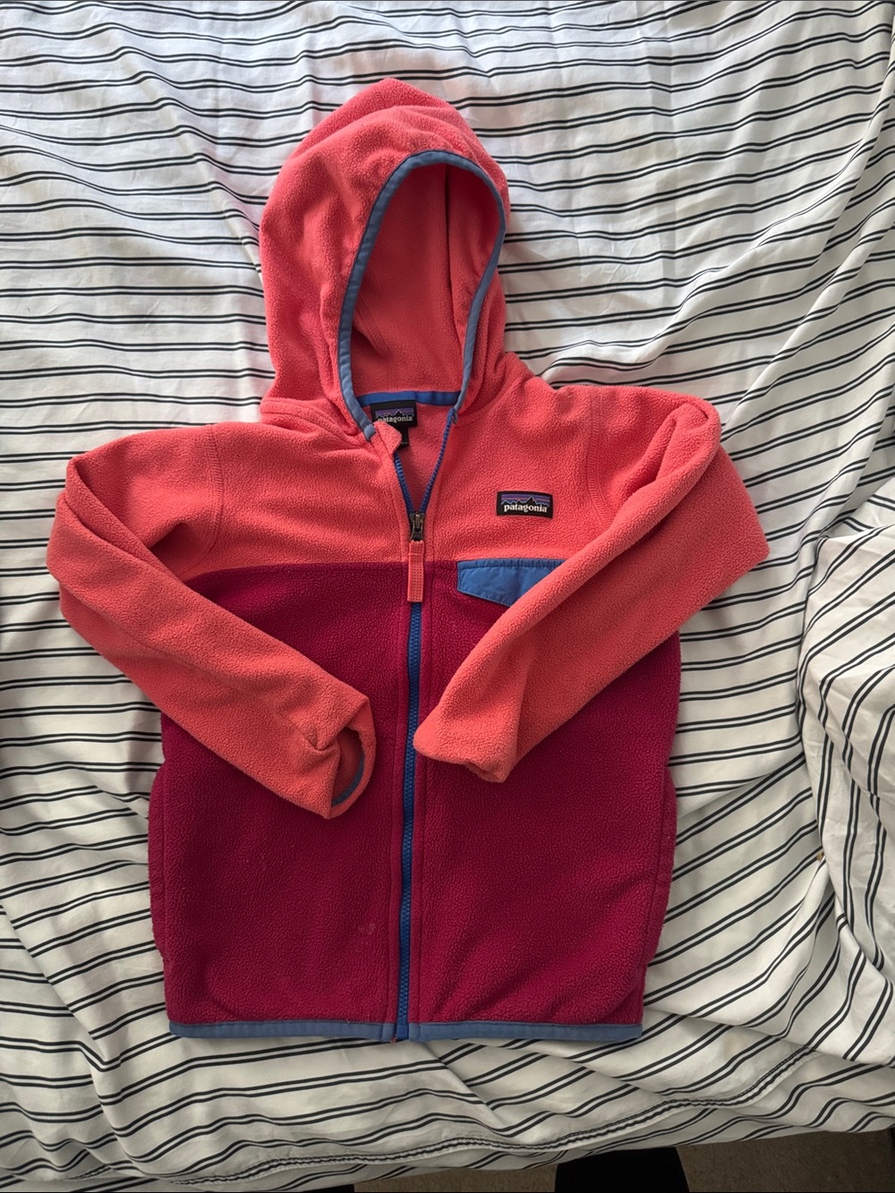 Patagonia Kids Two-Tone Coral and Magenta Fleece Hoodie